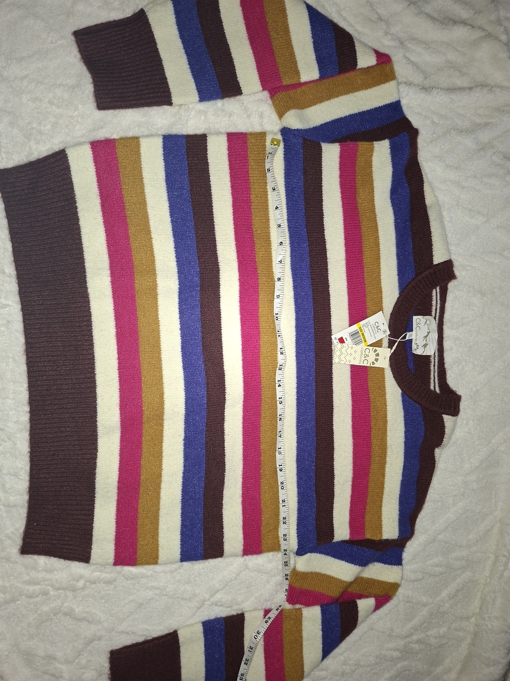 C&C California Striped Crewneck Sweater in Pink, Blue, Cream, Brown & Tan